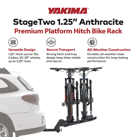 Yakima StageTwo Premium 4 Bike Tray Hitch Bike Rack Compatible w/ 52" Wheelbases