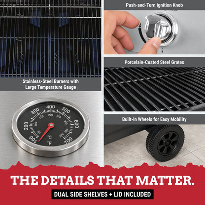 Grill Boss 27,000 BTU 3 Burner Gas Grill with Wheels, Cover, and Side Shelves
