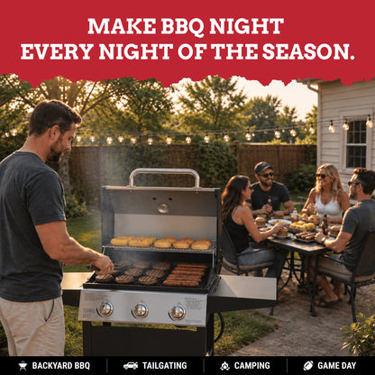 Grill Boss 27,000 BTU 3 Burner Gas Grill with Wheels, Cover, and Side Shelves