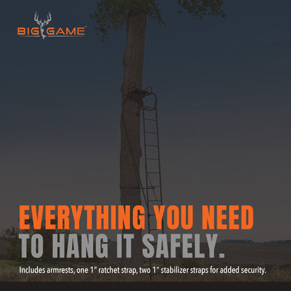 Big Game The Warrior Pro 1 Person Deer Hunting Ladder Climbing Tree Stand, Black