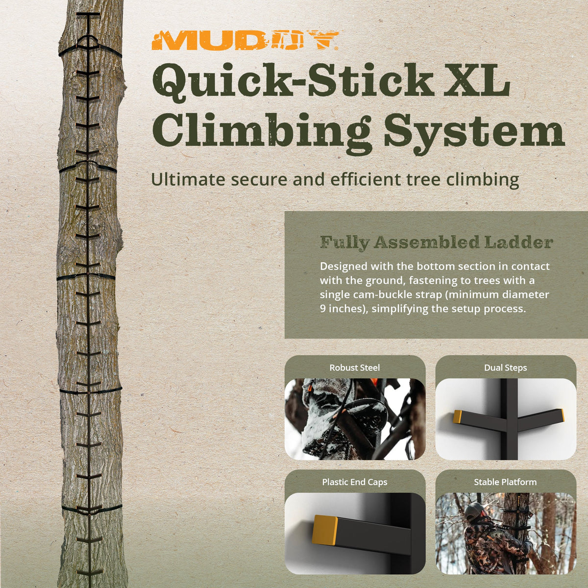 Muddy Outdoors Quick Stick XL Climbing Stick with Powder Coated Finish, Black