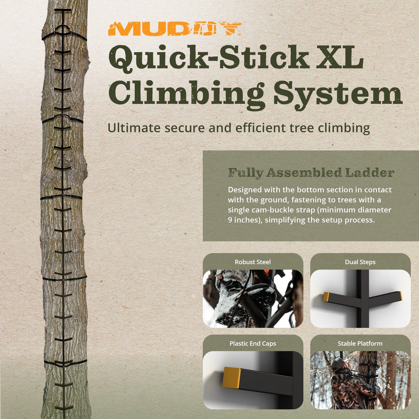 Muddy Outdoors Quick Stick XL Climbing Stick with Powder Coated Finish, Black