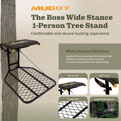 Muddy The Boss Wide Stance Hang On 1 Person Deer Hunting Tree Stand Platform