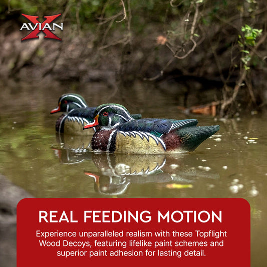 Avian X Topflight Wood Ducks, Realistic Floating Decoys, 6 Pack, Multicolor