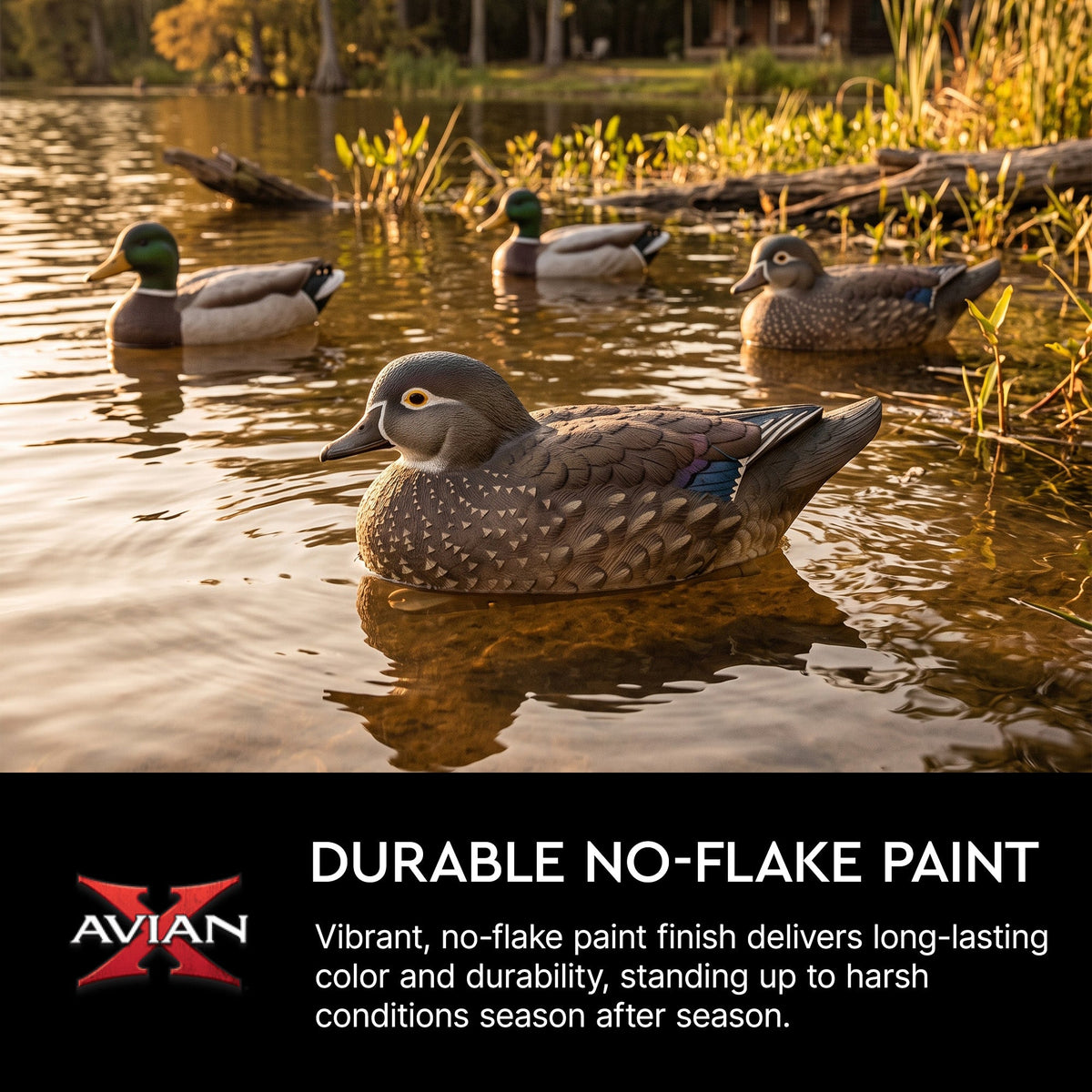 Avian X Topflight Wood Ducks, Realistic Floating Decoys, 6 Pack, Multicolor