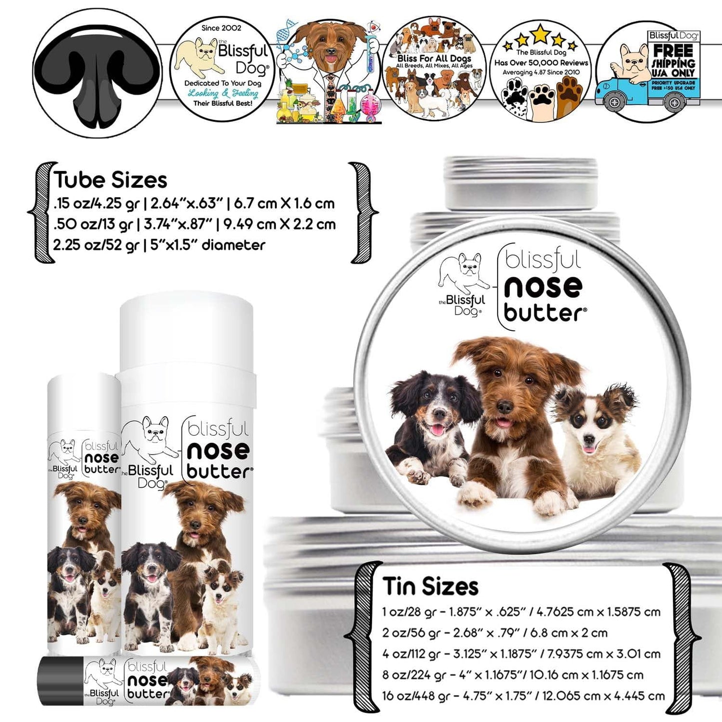 The Blissful Dog 3 Cute Puppies Nose Butter