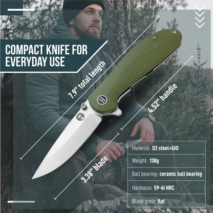 Holtzman's Gorilla Survival The Straight Back Folding Pocket Knife Giftset for Men and Women (Silver and Green)