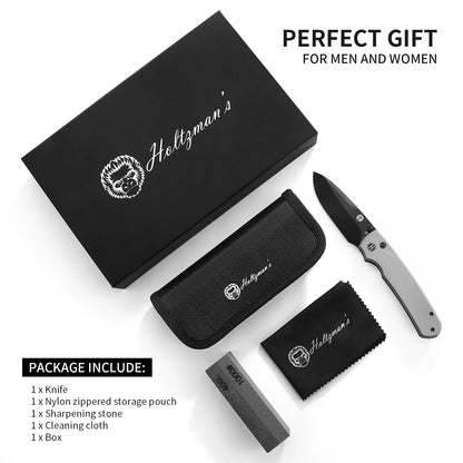 Holtzman's Gorilla Survival The Loyalist Folding Pocket Knife Giftset for Men and Women (Black and White)