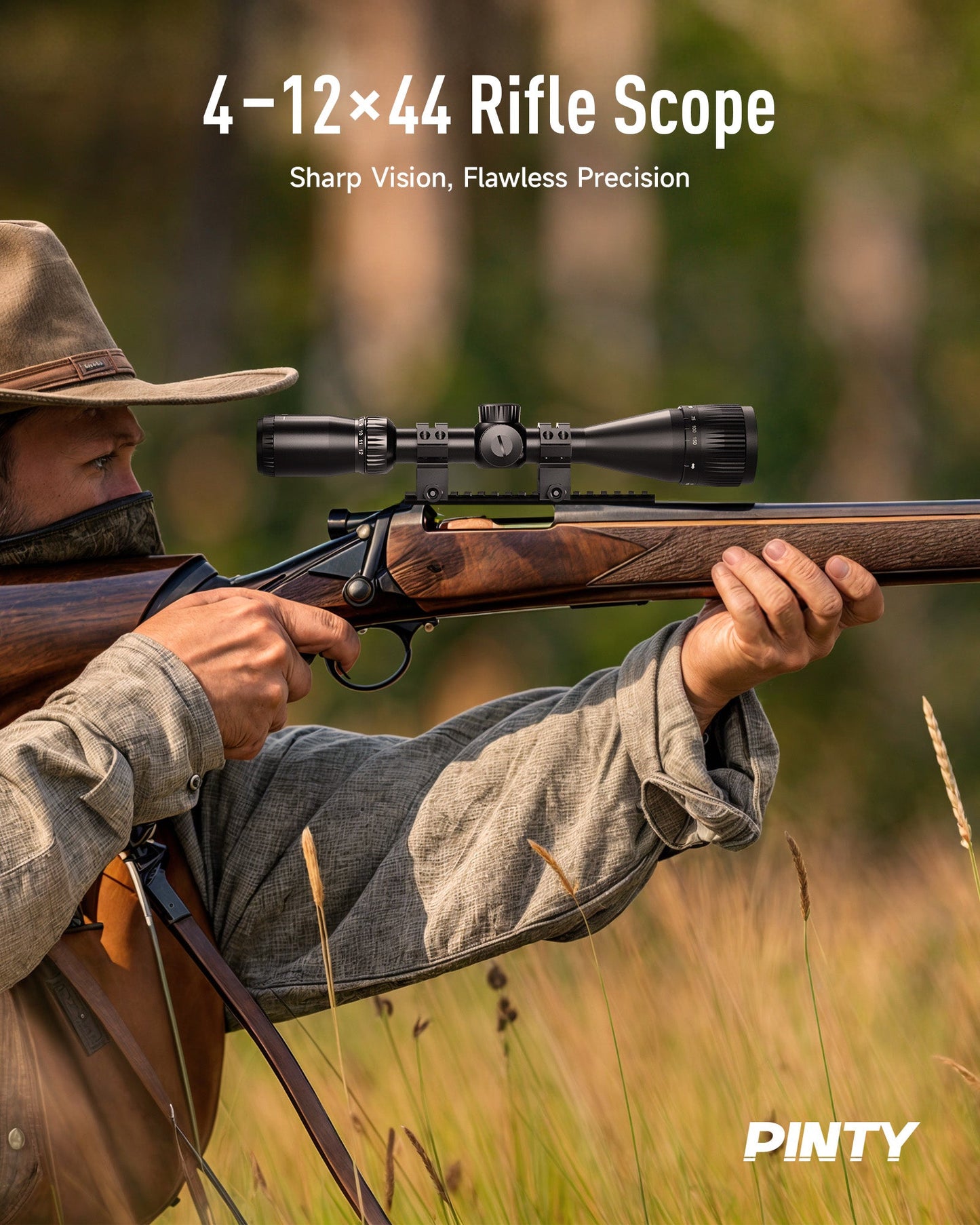 Pinty Scopes 4-12x44 Red & Green Illuminated Optical Riflescope Reticle AO Scope