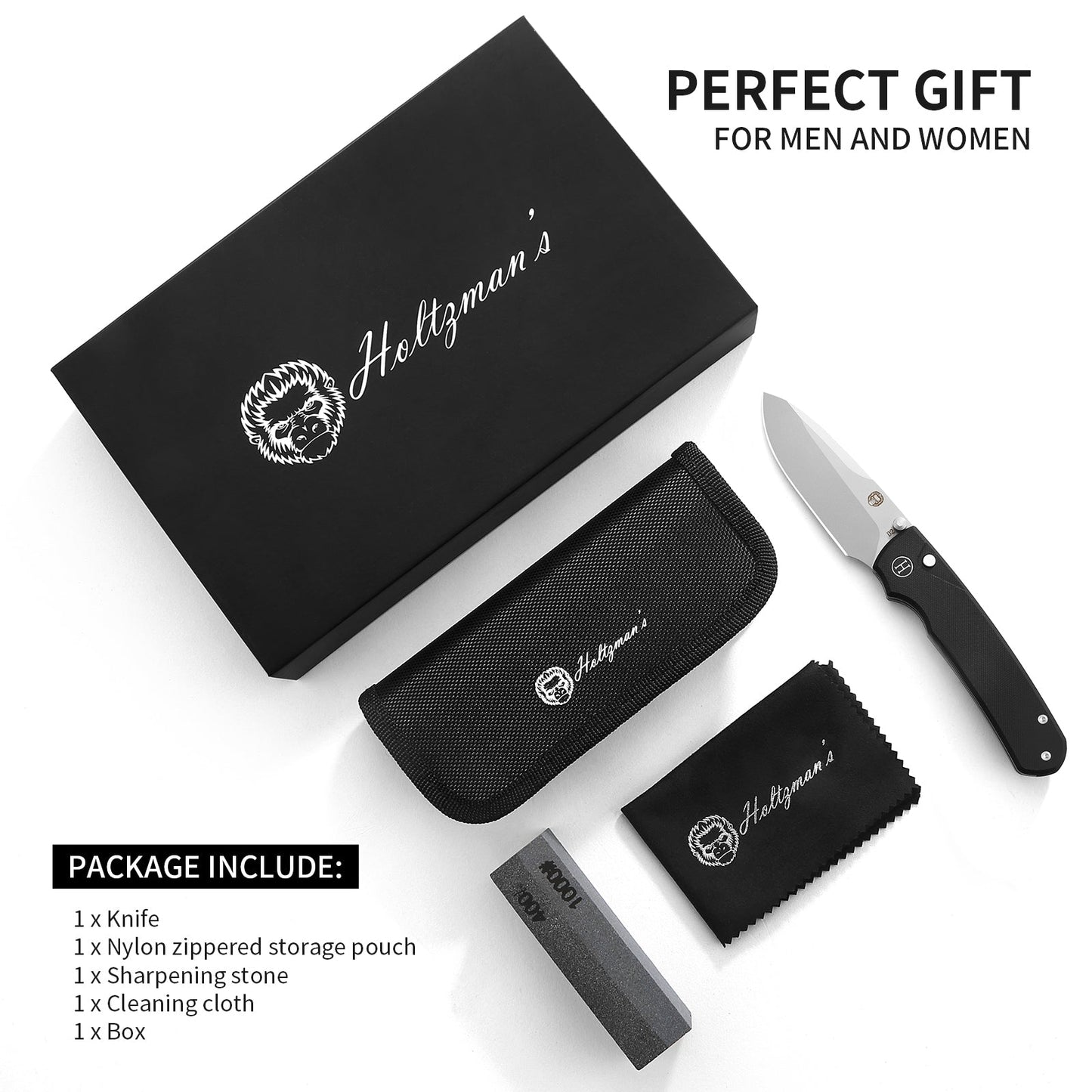 Holtzman's Gorilla Survival The Loyalist Folding Pocket Knife Giftset for Men and Women (Sand and Black)