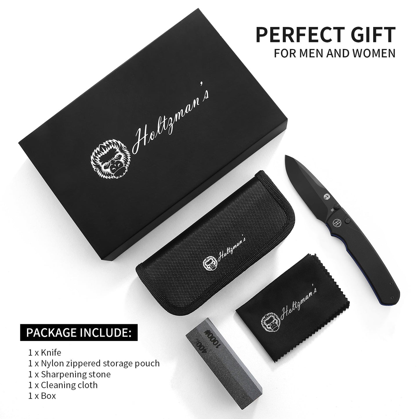Holtzman's Gorilla Survival The Loyalist Folding Pocket Knife Giftset for Men and Women (Black and Blue)
