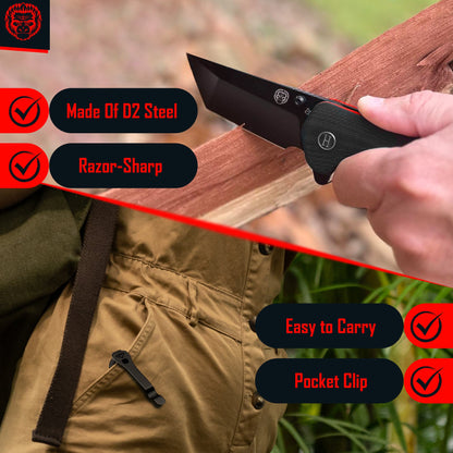 Holtzman's Gorilla Survival The Pioneer Folding Pocket Knife Giftset for Men and Women (Black and Orange)