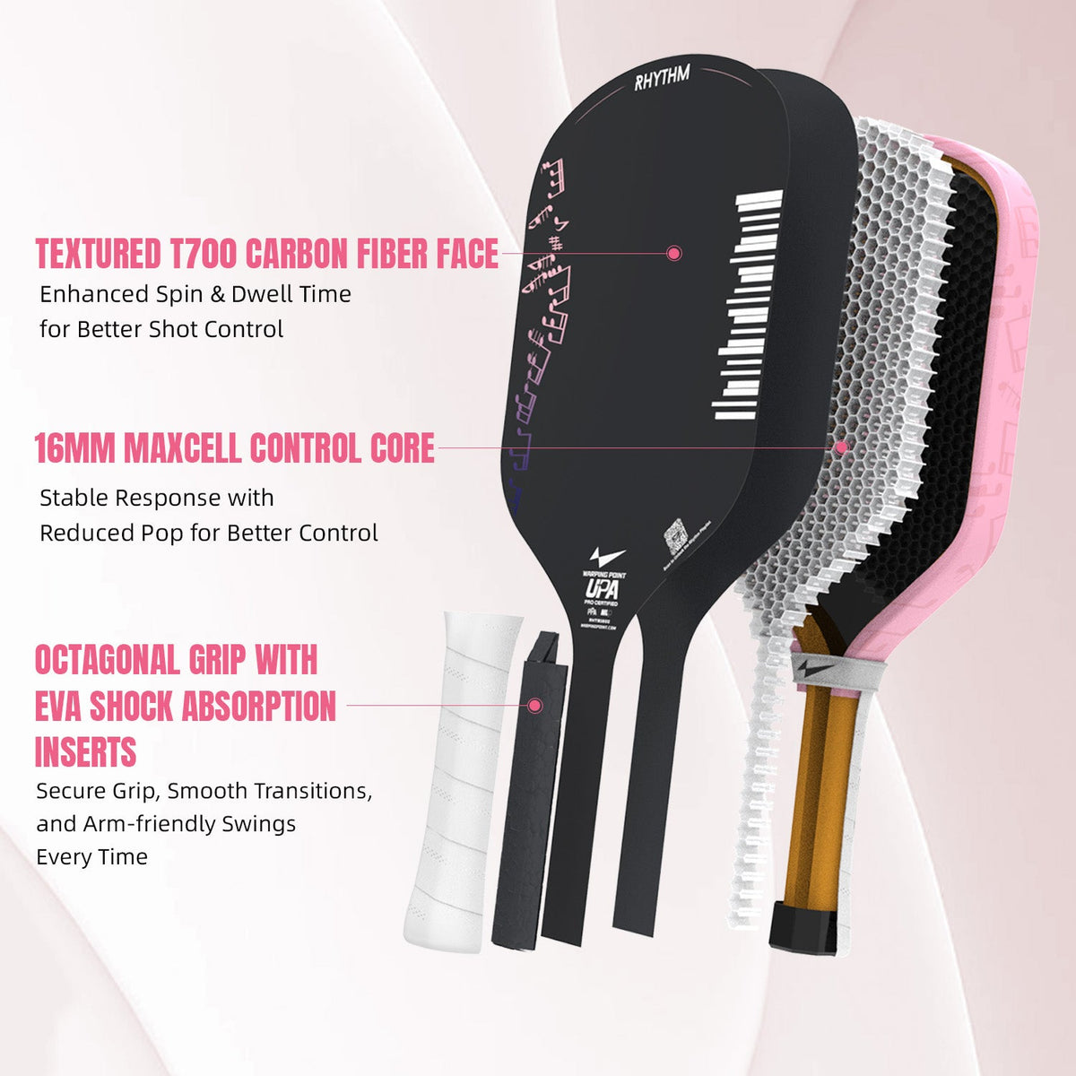 Warping Point Rhythm Hybrid Pickleball Paddle – Pink