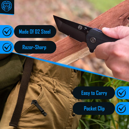 Holtzman's Gorilla Survival The Pioneer Folding Pocket Knife Giftset for Men and Women (Black and Blue)