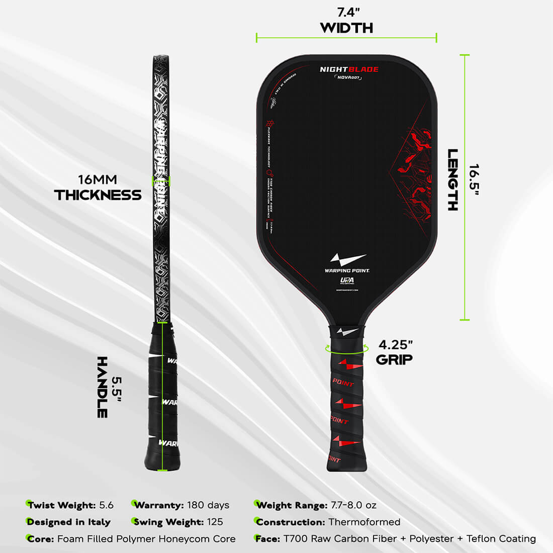 Warping Point Nightblade Pickleball Paddle - 14mm