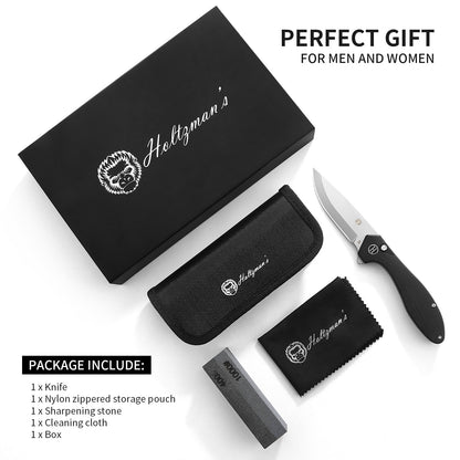 Holtzman's Gorilla Survival The Vector Folding Pocket Knife Giftset for Men and Women (Black and Silver)