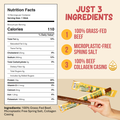 Grazly  Plain Beef Meat Sticks - 100% Grass-Fed & Finished
