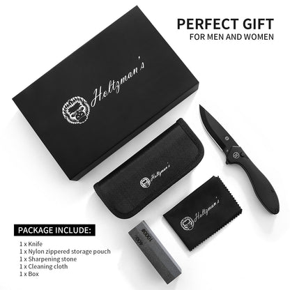 Holtzman's Gorilla Survival The Vector Folding Pocket Knife Giftset for Men and Women (Black)