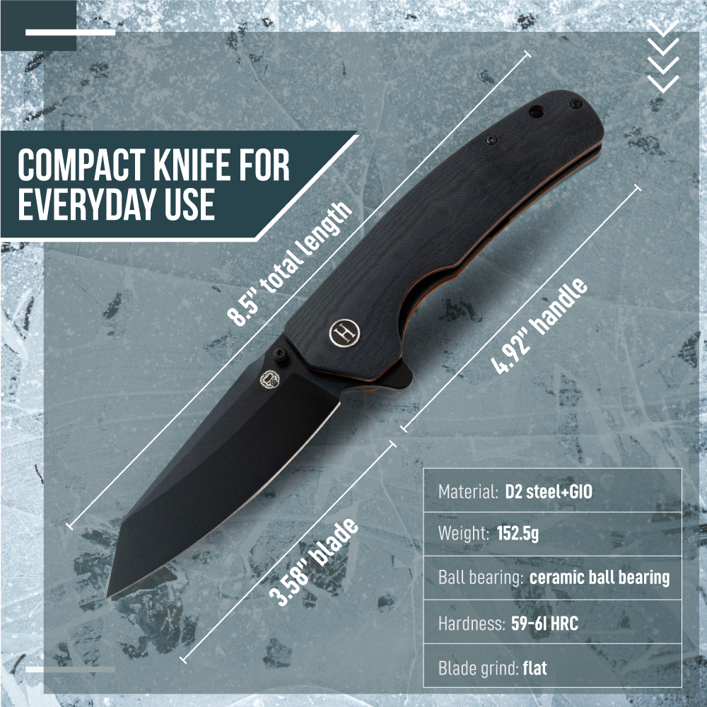 Holtzman's Gorilla Survival The Clip Point Folding Pocket Knife Giftset for Men and Women (Black and Orange)