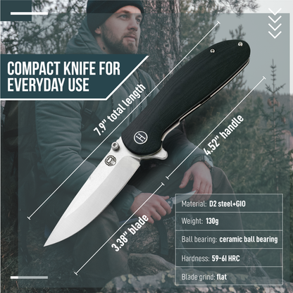 Holtzman's Gorilla Survival The Straight Back Folding Pocket Knife Giftset for Men and Women (Silver and Black)