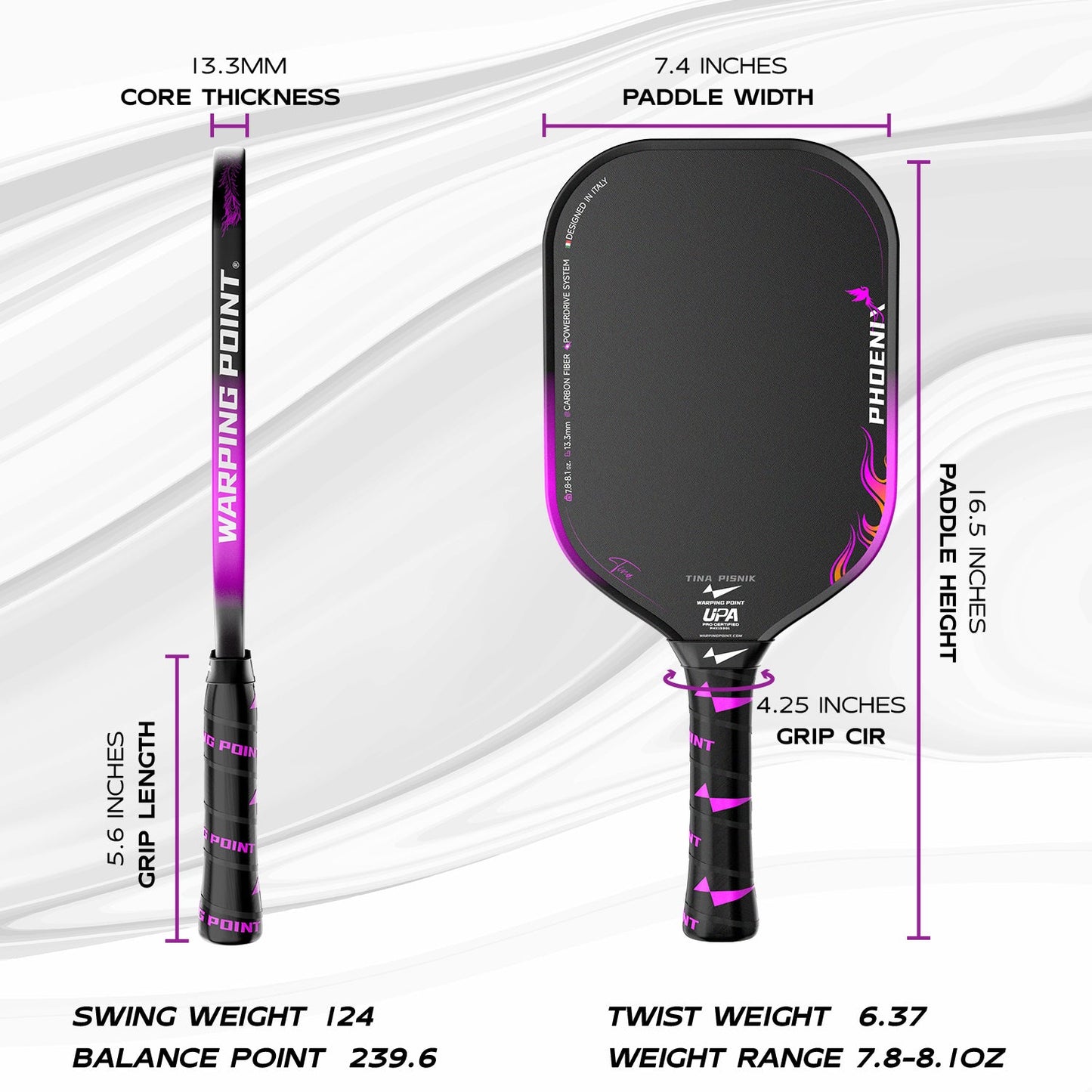 Warping Point Phoenix Pickleball Paddle - 13.3MM