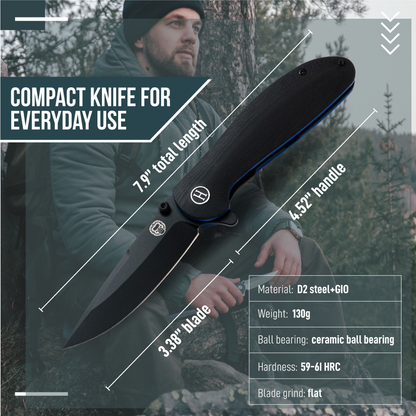 Holtzman's Gorilla Survival The Straight Back Folding Pocket Knife Giftset for Men and Women (Black and Blue)