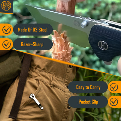 Holtzman's Gorilla Survival The Pioneer Folding Pocket Knife Giftset for Men and Women (Silver and Black)
