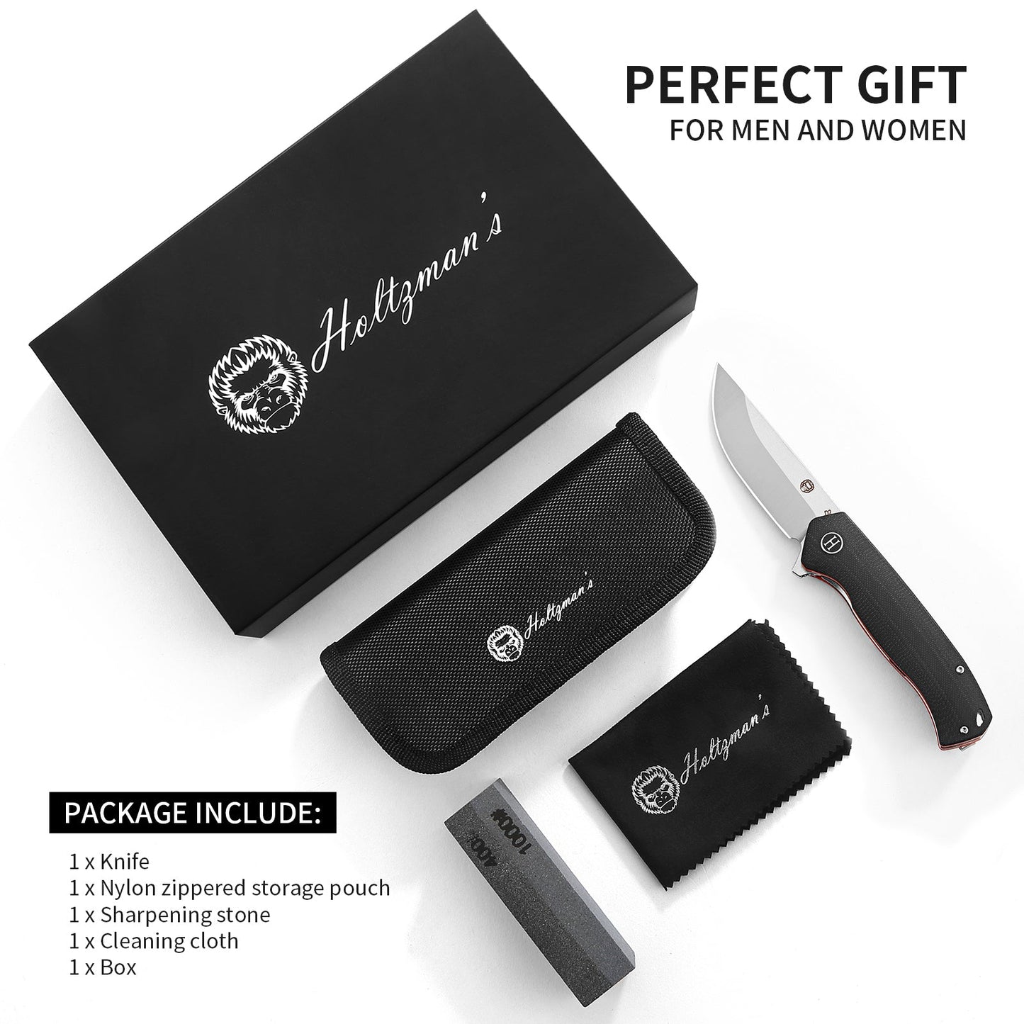 Holtzman's Gorilla Survival The Pathfinder Folding Pocket Knife Giftset for Men and Women (Silver and Red)