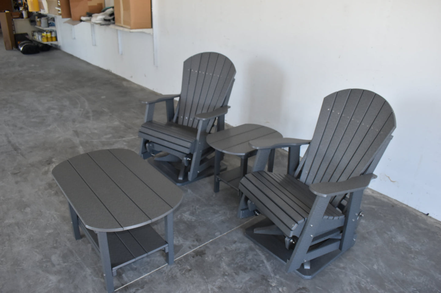 Dutch Country Patio 4 pc Glider Adirondack Chair and Table Set
