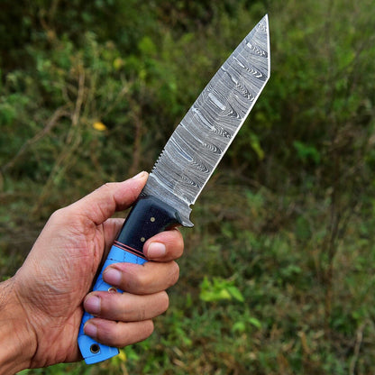 Texan Knives Custom Handmade Damascus Steel Skinning Knife - 4.5" Blade, Resin Handle