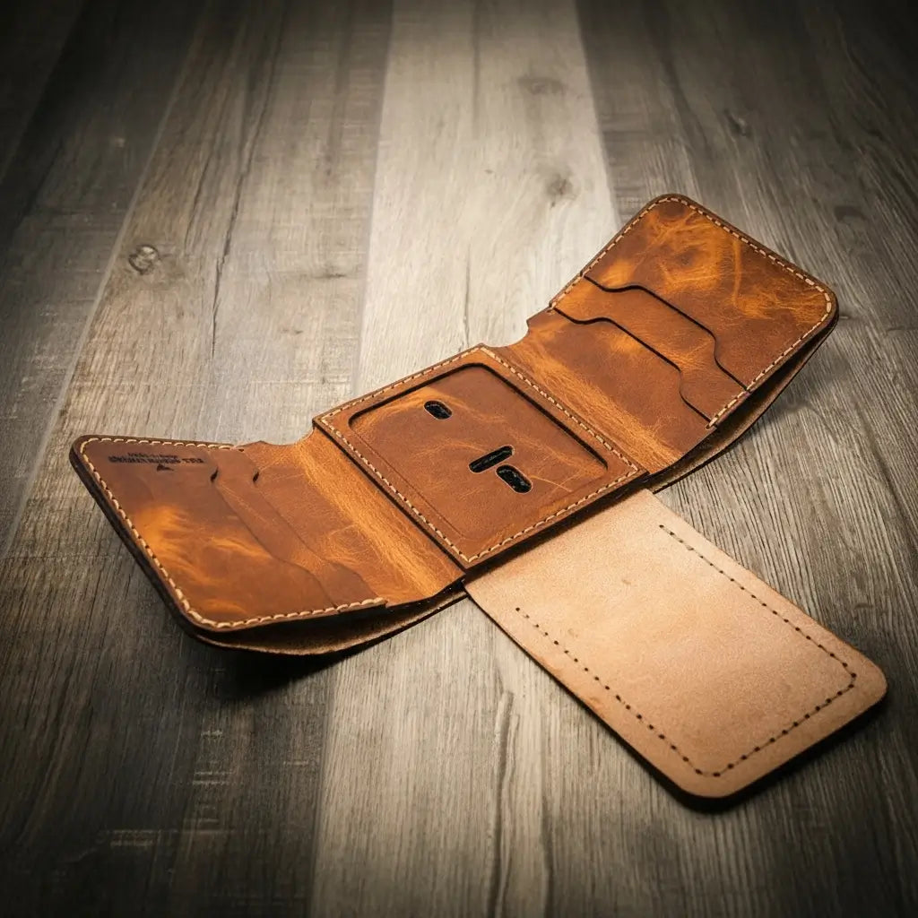 Bull Sheath Leather Badge Trifold Wallet