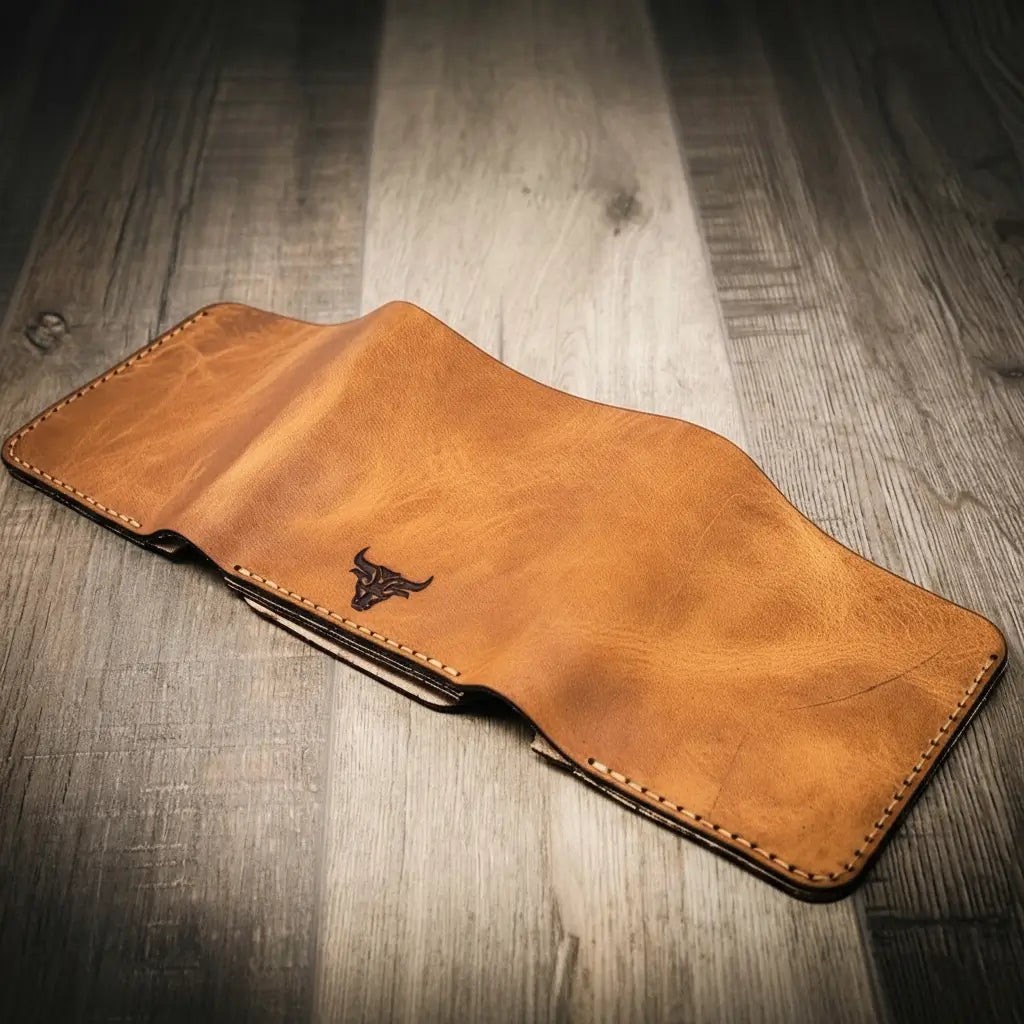 Bull Sheath Leather Badge Trifold Wallet