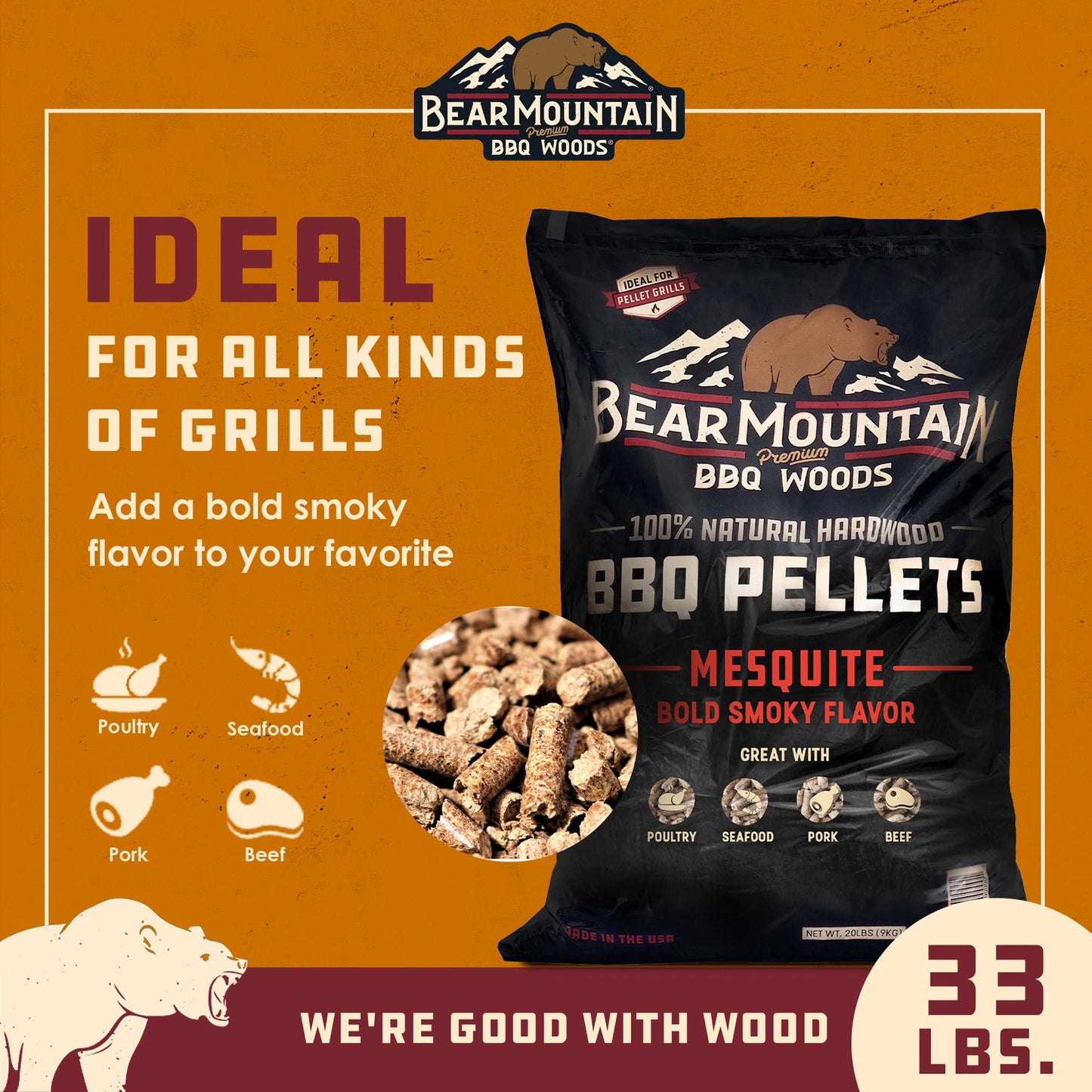 Bear Mountain BBQ Premium All Natural Hardwood Mesquite Smoker Pellets (2 Pack)