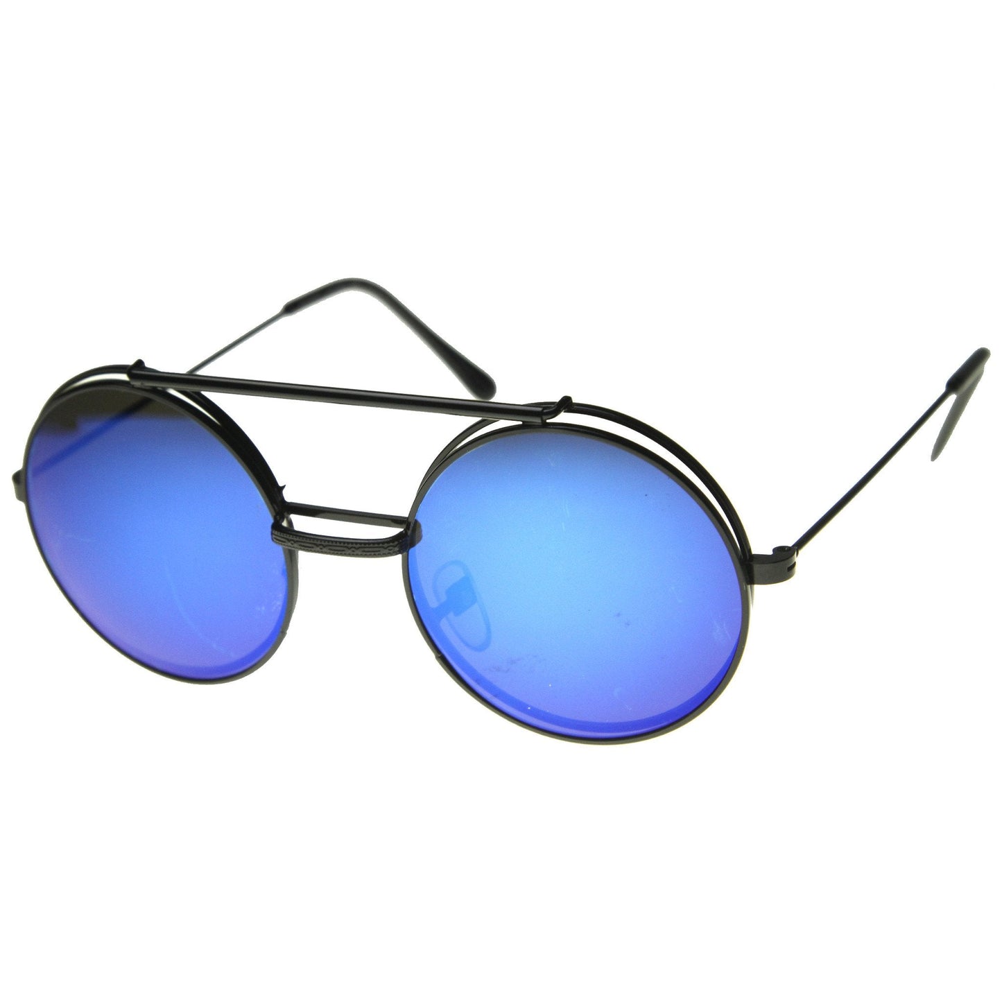 zeroUV Retro Round Steampunk Mirrored Lens Flip Up Sunglasses 8966