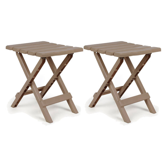 Camco Adirondack Portable Camping Plastic Folding Side Table, 2 Pack, Taupe