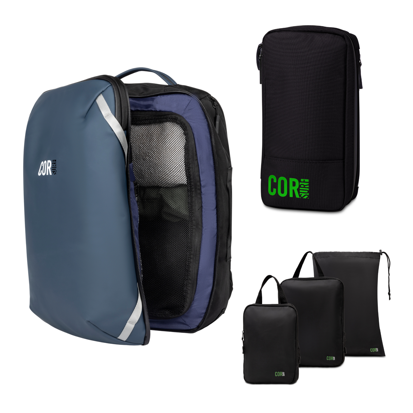 COR Surf Island Hopper Travel Bundle - Backpack + Toiletry Bag + Compression Packing Cubes with YKK