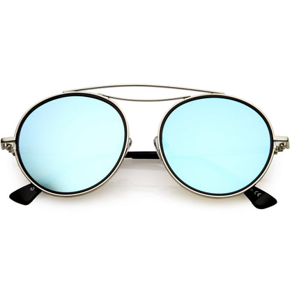 zeroUV Retro Polarized Round Metal Aviator Mirrored Lens Sunglasses C821