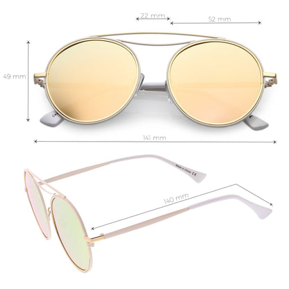 zeroUV Retro Polarized Round Metal Aviator Mirrored Lens Sunglasses C821