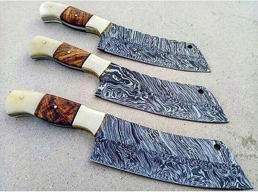 KBS Knives 3 Damascus Steel Cleaver Knives