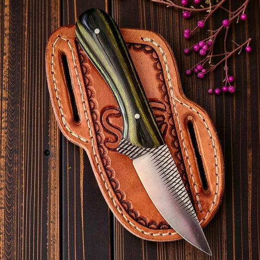 Frontier Cowboy Gear The Wyatt Earp – Custom Handmade Rasp Tool Steel Knife with Buffalo Horn Handle & Leather Sheath