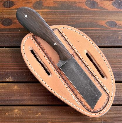 Frontier Cowboy Gear The Nighthawk – Custom Handmade O1 Steel Bull Cutter Knife with Wenge Wood Handle & Leather Sheath