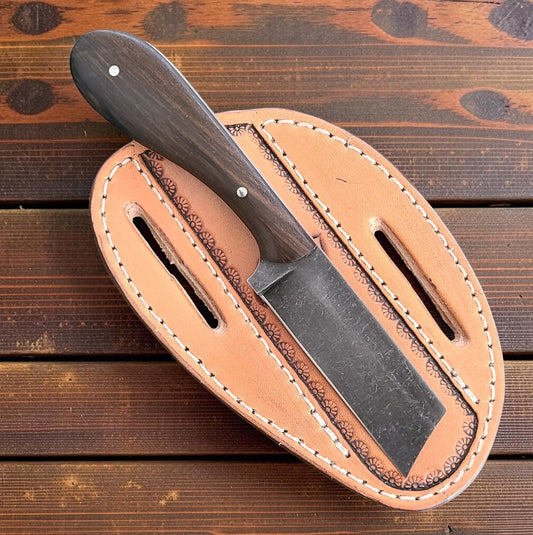 Frontier Cowboy Gear The Nighthawk – Custom Handmade O1 Steel Bull Cutter Knife with Wenge Wood Handle & Leather Sheath