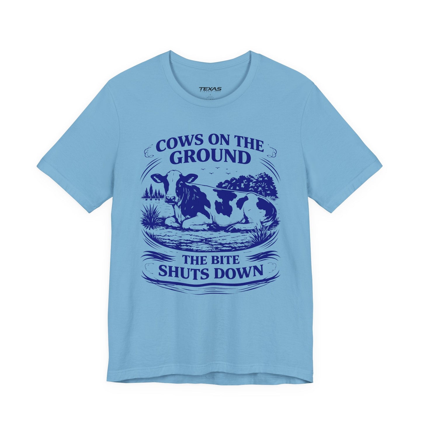 Texas Rigged Tees Cows on the ground, the bite shuts down — Unisex Cotton Tee