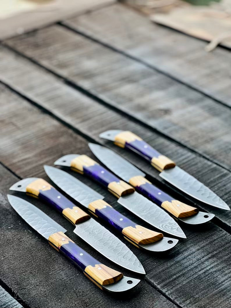 Texan Knives Best Japanese Knife Set – 13" Forged Stainless Steel Blade with Olivewood & Epoxy Resin Handle + Leather Sheath