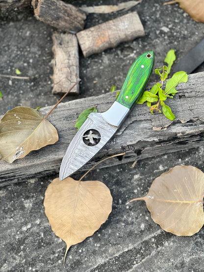 Texan Knives Skinner Knives – 8" Forged Damascus Steel Blade with Pakkawood/Wire Cut Handles & Leather Sheath