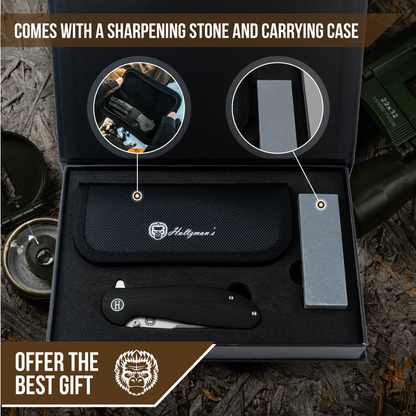 Holtzman's Gorilla Survival The Straight Back Folding Pocket Knife Giftset for Men and Women (Silver and Black)