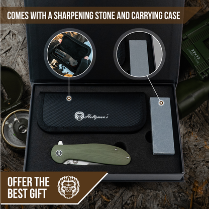 Holtzman's Gorilla Survival The Straight Back Folding Pocket Knife Giftset for Men and Women (Silver and Green)