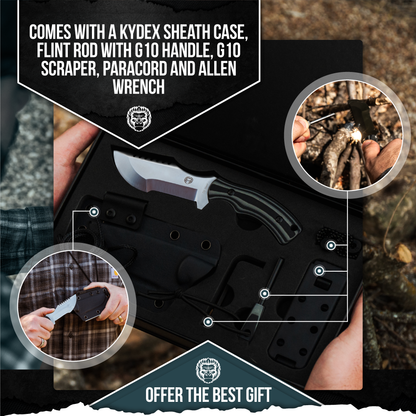 Holtzman's Gorilla Survival The Baby Tracker D2 Steel Bushcraft Survival Neck Knife Gift Set (Black and Gray)