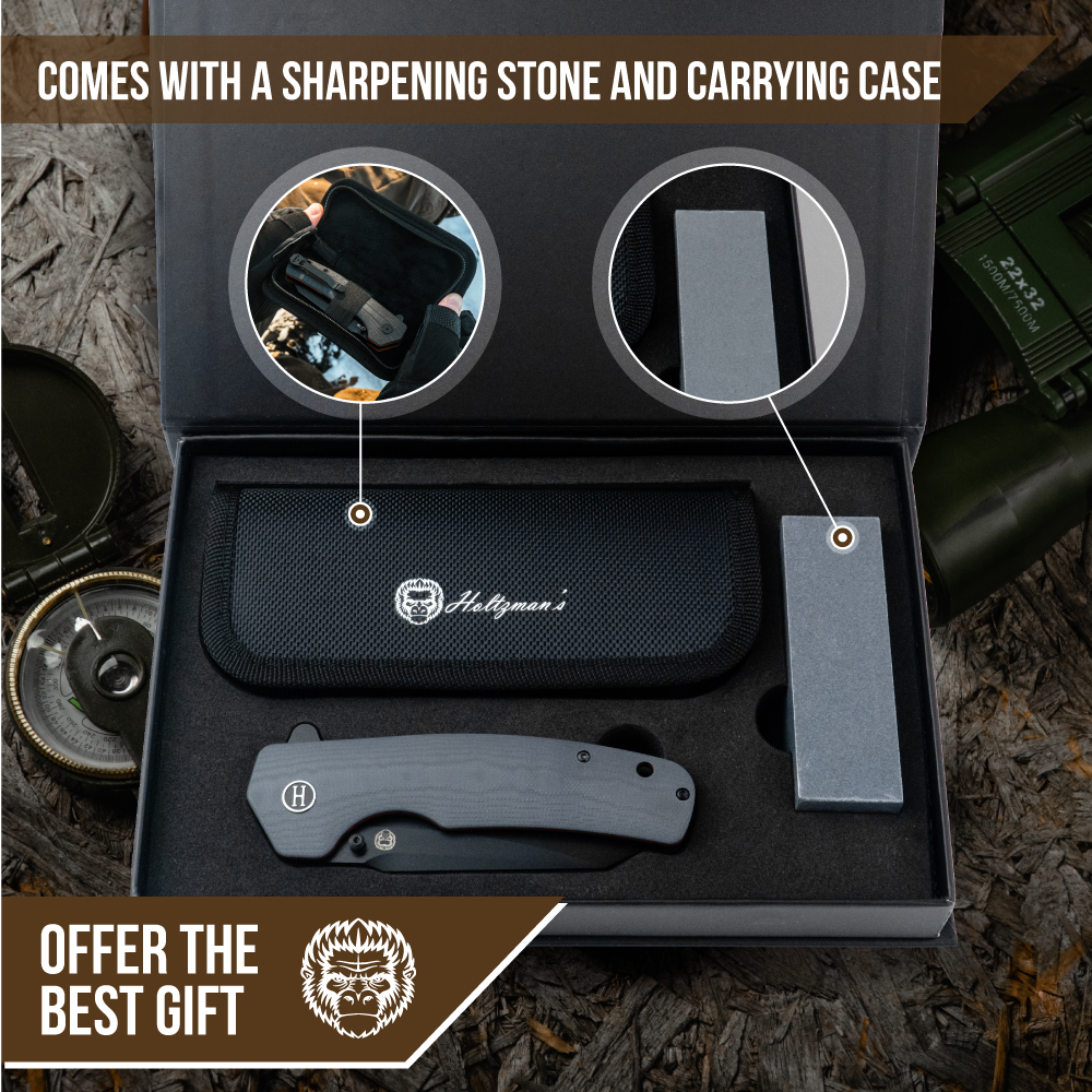 Holtzman's Gorilla Survival The Clip Point Folding Pocket Knife Giftset for Men and Women (Grey and Red)