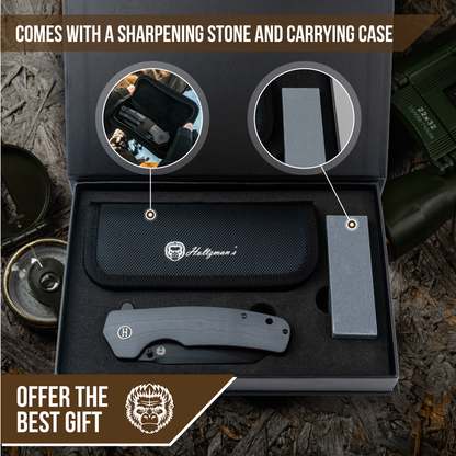 Holtzman's Gorilla Survival The Clip Point Folding Pocket Knife Giftset for Men and Women (Grey and Red)
